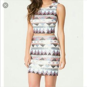 NWT Bebe Aztec print sequin crop top and skirt